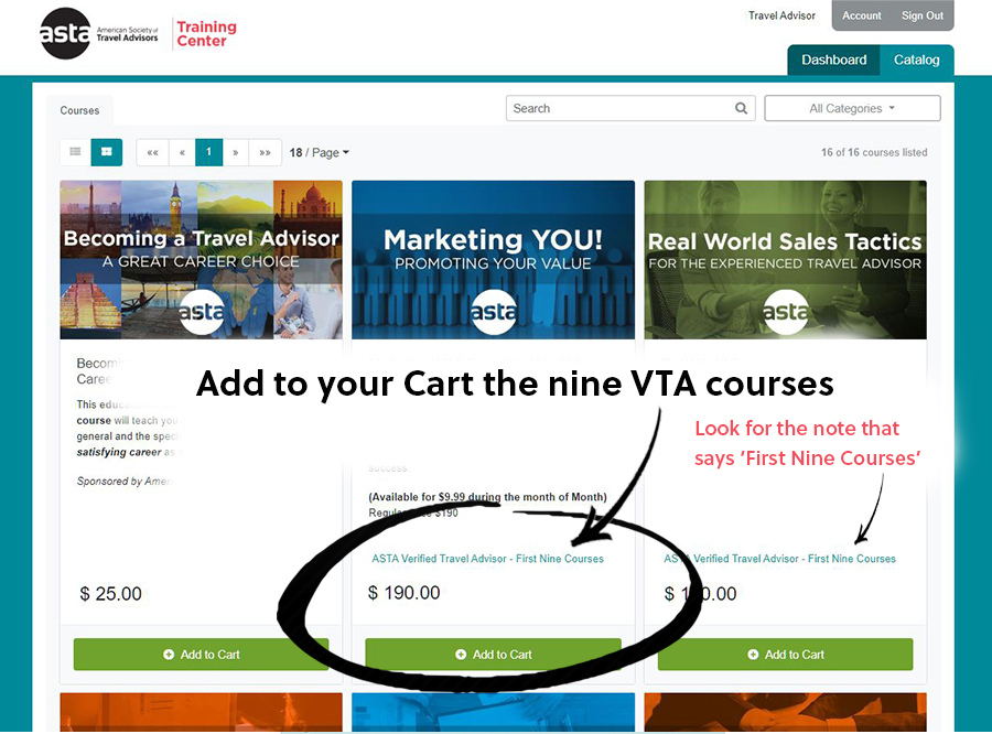 Select your courses and add them to your cart