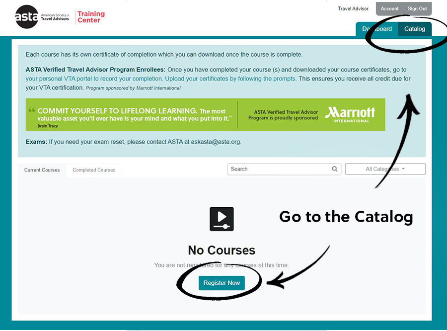 Add courses from the catalog to the cart